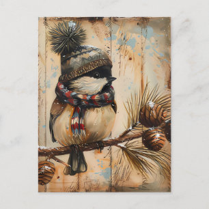 Cartão Postal Saudação de Natal Festivo com Pássaro Bonitinho