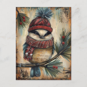 Cartão Postal Saudação de Natal Festivo com Pássaro Bonitinho