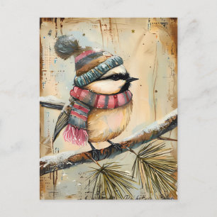 Cartão Postal Saudação de Natal Festivo com Pássaro Bonitinho