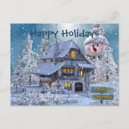 Cartão Postal Saudação de Natal Homem de Neve de Inverno Azul Rú