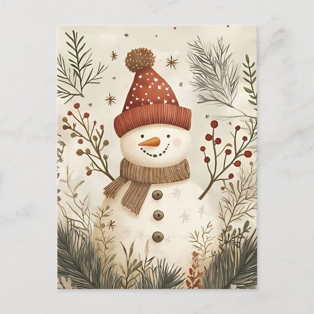 Cartão Postal Saudação de Natal para o Festivo Snowman (Frente)