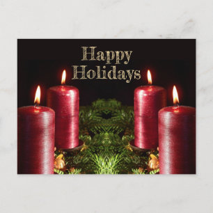 Cartão Postal Saudação de Natal Velas Vermelhas Férias de Invern