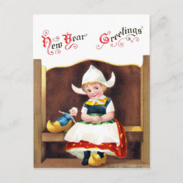 Cartão Postal Saudação de Natal Vintage Little Dutch Girl