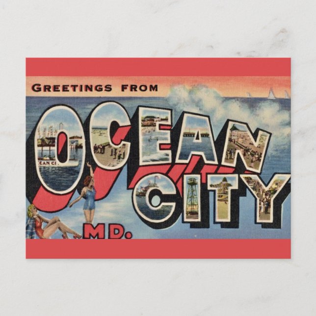 Cartão Postal Saudação de Ocean City MD (Frente)