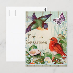 Cartão Postal Saudação de Páscoa de Primavera Vintage