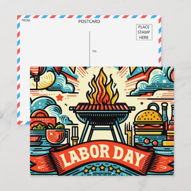 Cartão Postal Saudação do Dia do Trabalho de Grill & Chill (Frente/Verso)