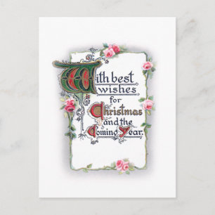 Cartão Postal Saudação Elegante de Natal com Rosas Rosa