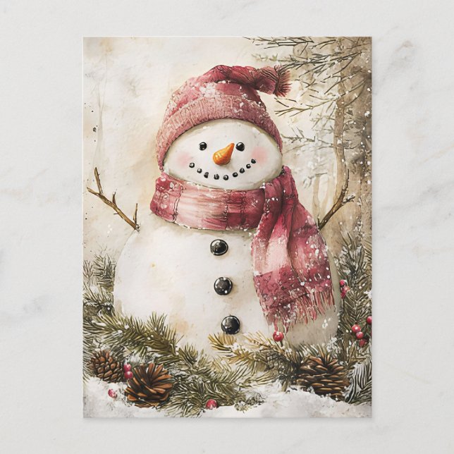 Cartão Postal Saudação Festiva de Natal com Snowman (Frente)