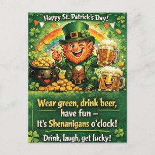 Cartão Postal Saudação Festiva do Dia de São Patrício ao Leprech
