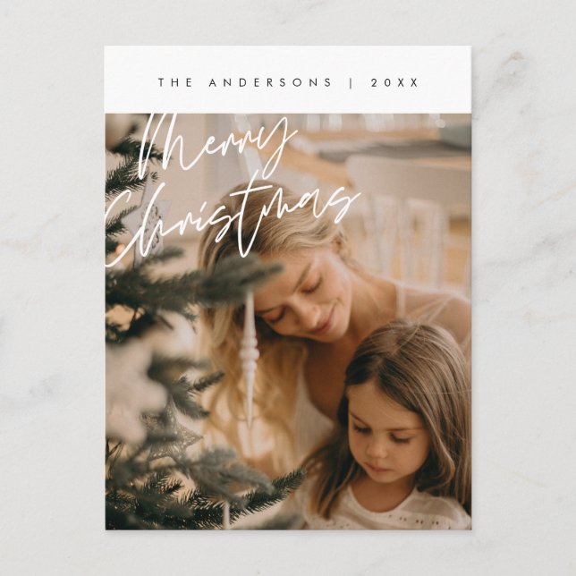 Cartão Postal Saudação Moderna, Feliz Foto da Família de Natal (Frente)