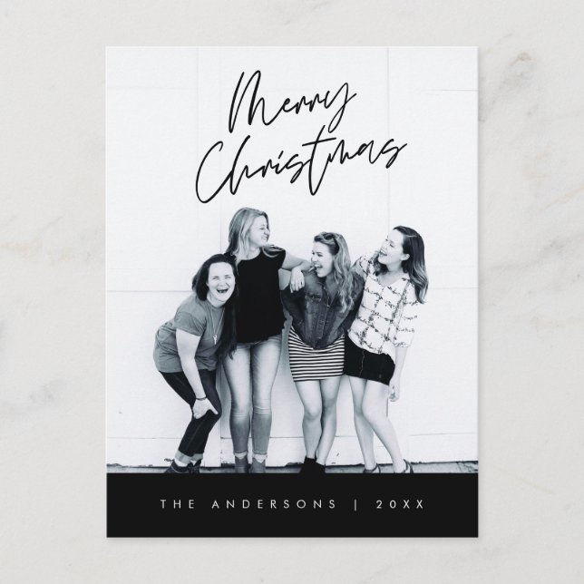 Cartão Postal Saudação Moderna, Feliz Foto da Família de Natal (Frente)