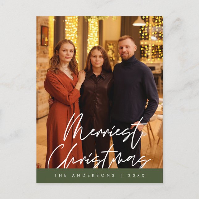Cartão Postal Saudação Moderna, Feliz Foto da Família de Natal (Frente)