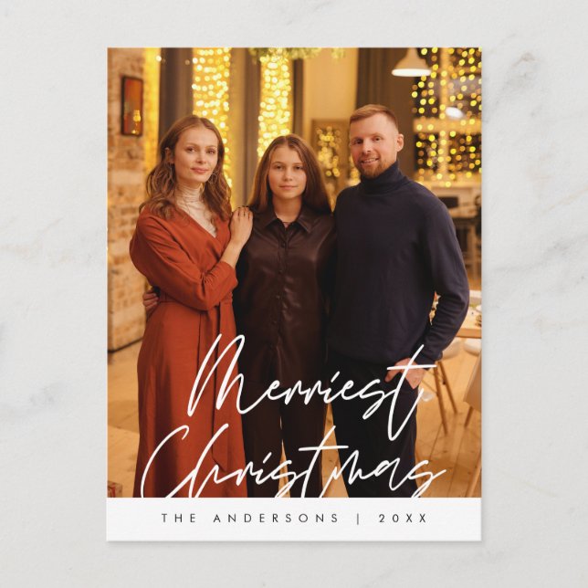Cartão Postal Saudação Moderna, Feliz Foto da Família de Natal (Frente)