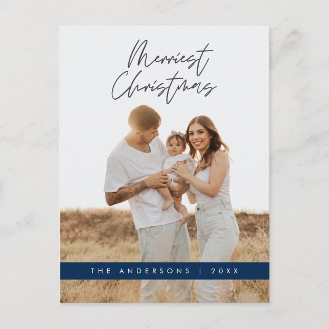 Cartão Postal Saudação Moderna, Feliz Foto da Família de Natal (Frente)