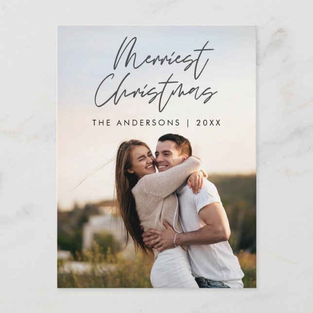 Cartão Postal Saudação Moderna, Feliz Foto da Família de Natal (Frente)