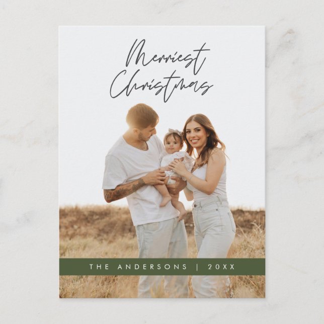 Cartão Postal Saudação Moderna, Feliz Foto da Família de Natal (Frente)