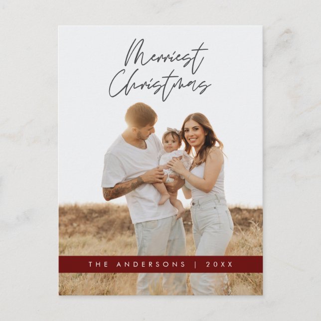 Cartão Postal Saudação Moderna, Feliz Foto da Família de Natal (Frente)