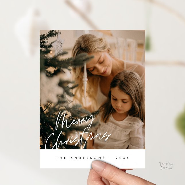 Cartão Postal Saudação Moderna, Feliz Natal Família Foto Pos (Modern Season Greeting, Merry Christmas Family Photo Postcard)