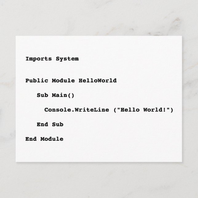 Cartão Postal Saudação Mundial do Visual Basic Hello (Frente)