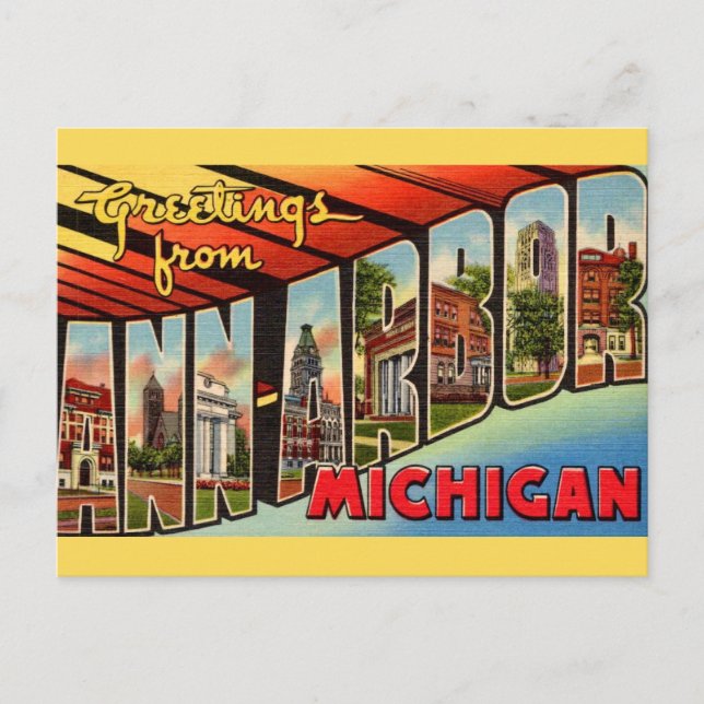 Cartão Postal Saudação Retro Ann Arbor Michigan (Frente)