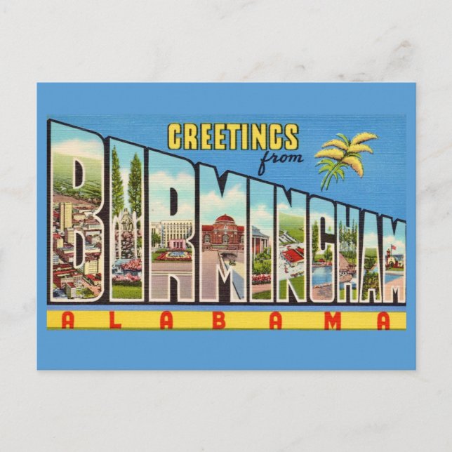 Cartão Postal Saudação Retro Birmingham AL (Frente)