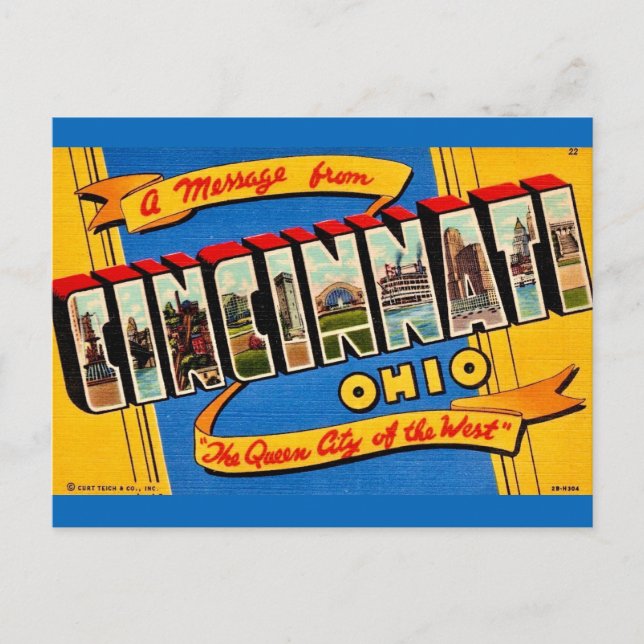 Cartão Postal Saudação Retro Cincinnati  (Frente)