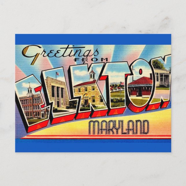 Cartão Postal Saudação Retro de Elkton MD (Frente)