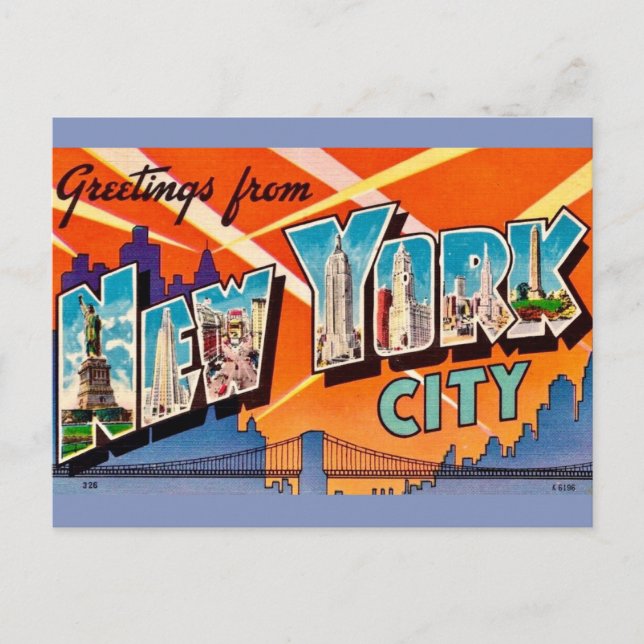Cartão Postal Saudação Retro do Cidade de Nova York (Frente)