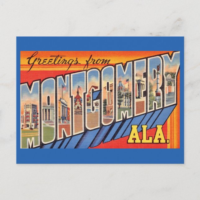 Cartão Postal Saudação Retro Montgomery AL (Frente)