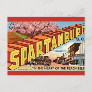 Cartão Postal Saudação Retro Spartanburg SC