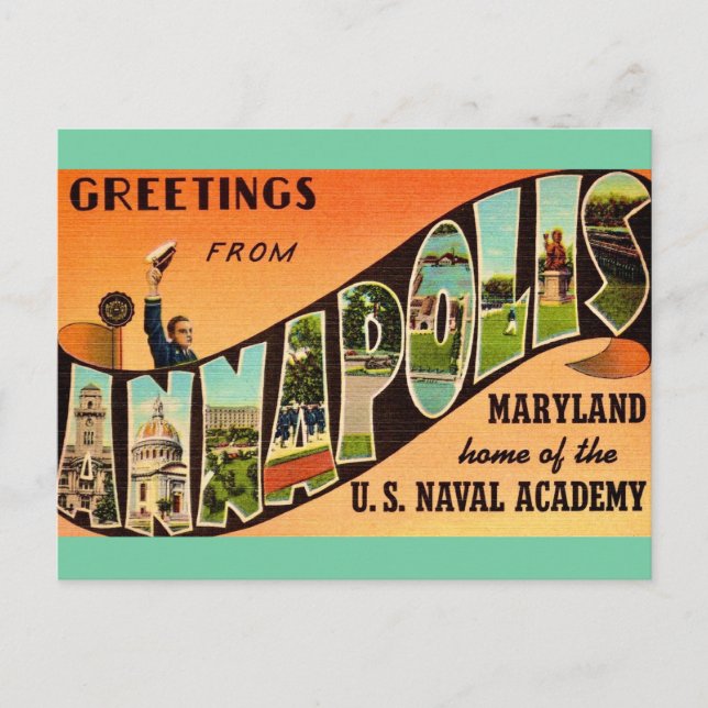Cartão Postal Saudação Vintage Annapolis MD (Frente)