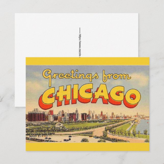 Cartão Postal Saudação Vintage de Chicago  (Frente/Verso)
