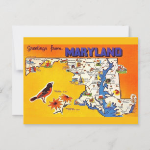 Cartão Postal Saudação Vintage de Maryland