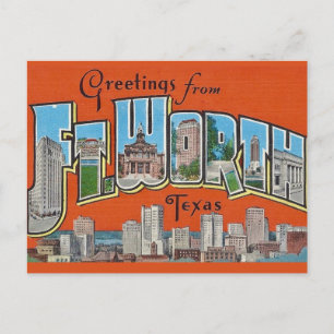 Cartão Postal Saudação Vintage Fort Worth TX 