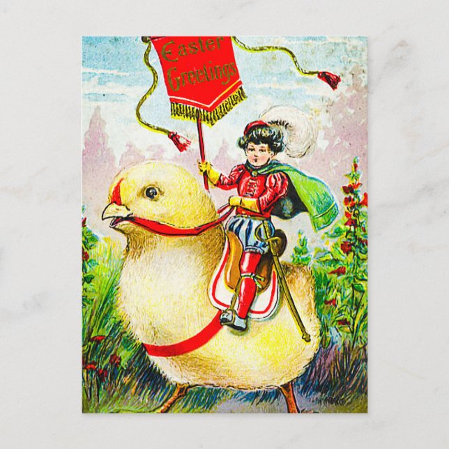 Cartão Postal Saudações à Páscoa Whimsical: Cavaleiro sobre o Pi (Frente)