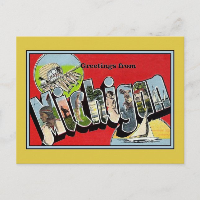 Cartão Postal Saudações Antigas de Michigan (Frente)