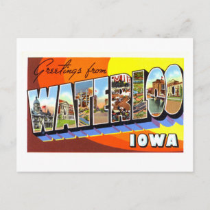 Cartão Postal Saudações Antigas de Waterloo, Iowa,