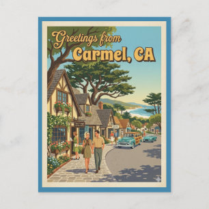 Cartão Postal Saudações Carmel CA Califórnia Costeira Retro
