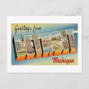 Cartão Postal Saudações Coloridas Vintage De Detroit Michigan
