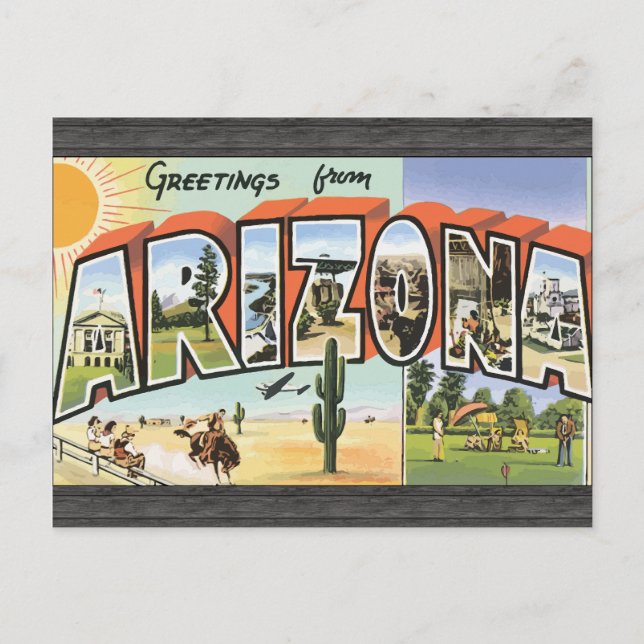 Cartão Postal Saudações Da Arizona, Vintage (Frente)