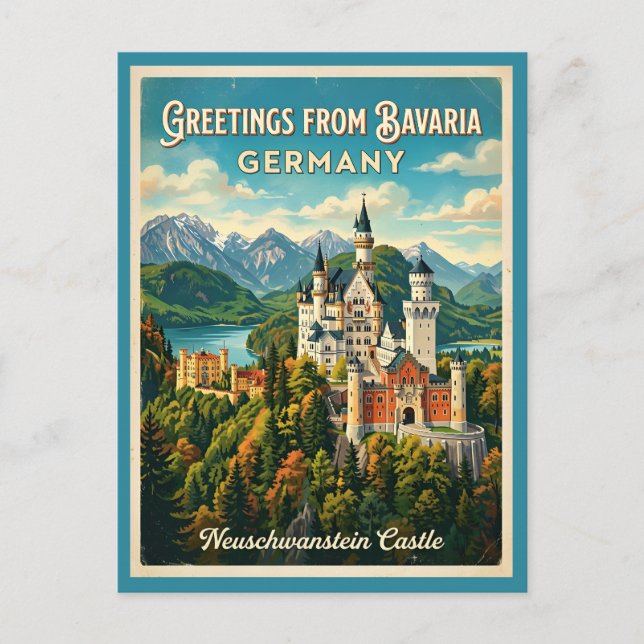 Cartão Postal Saudações da Baviera Alemanha Neuschwanstein  (Frente)