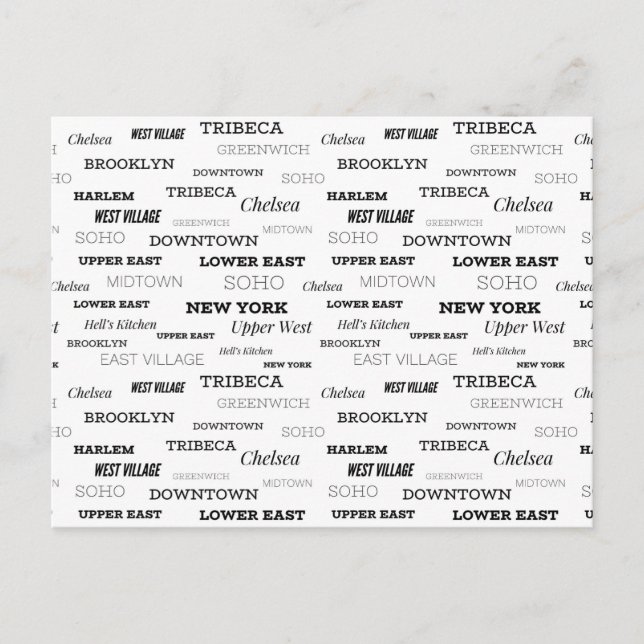 Cartão Postal Saudações da Cidade de Nova York, Bairros (Frente)