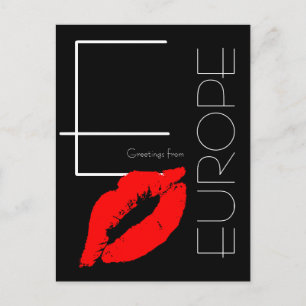 Cartão Postal Saudações da Europa Red Lipstick Kiss Black