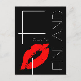 Cartão Postal Saudações da Finlândia Red Lipstick Kiss Black