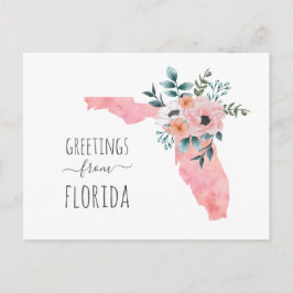 Cartão Postal Saudações da Flórida. Viagem floral de aquarela