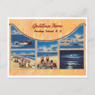 Cartão Postal Saudações da Ilha de Pawleys Vintage