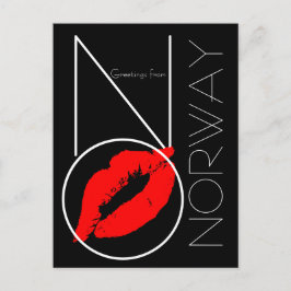 Cartão Postal Saudações da Noruega Red Lipstick Kiss Black