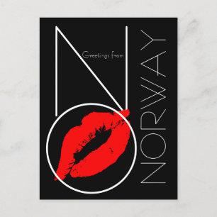 Cartão Postal Saudações da Noruega Red Lipstick Kiss Black
