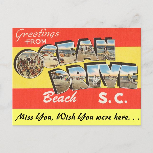 Cartão Postal Saudações da Ocean Drive Beach (Frente)
