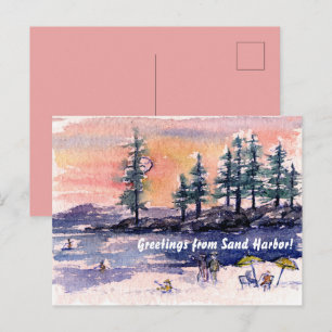 Cartão Postal Saudações da Praia Sunset Beach do Lago Tahoe Sand